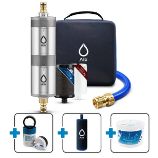 Produktbild des Mobil Fusion mit Protect Bundles Active und Nano mit 30 cm Schlauchstück und Koffer sowie den Zusatzprodukten Entry Befülladapter, Neoprenhülle und Alb Clean