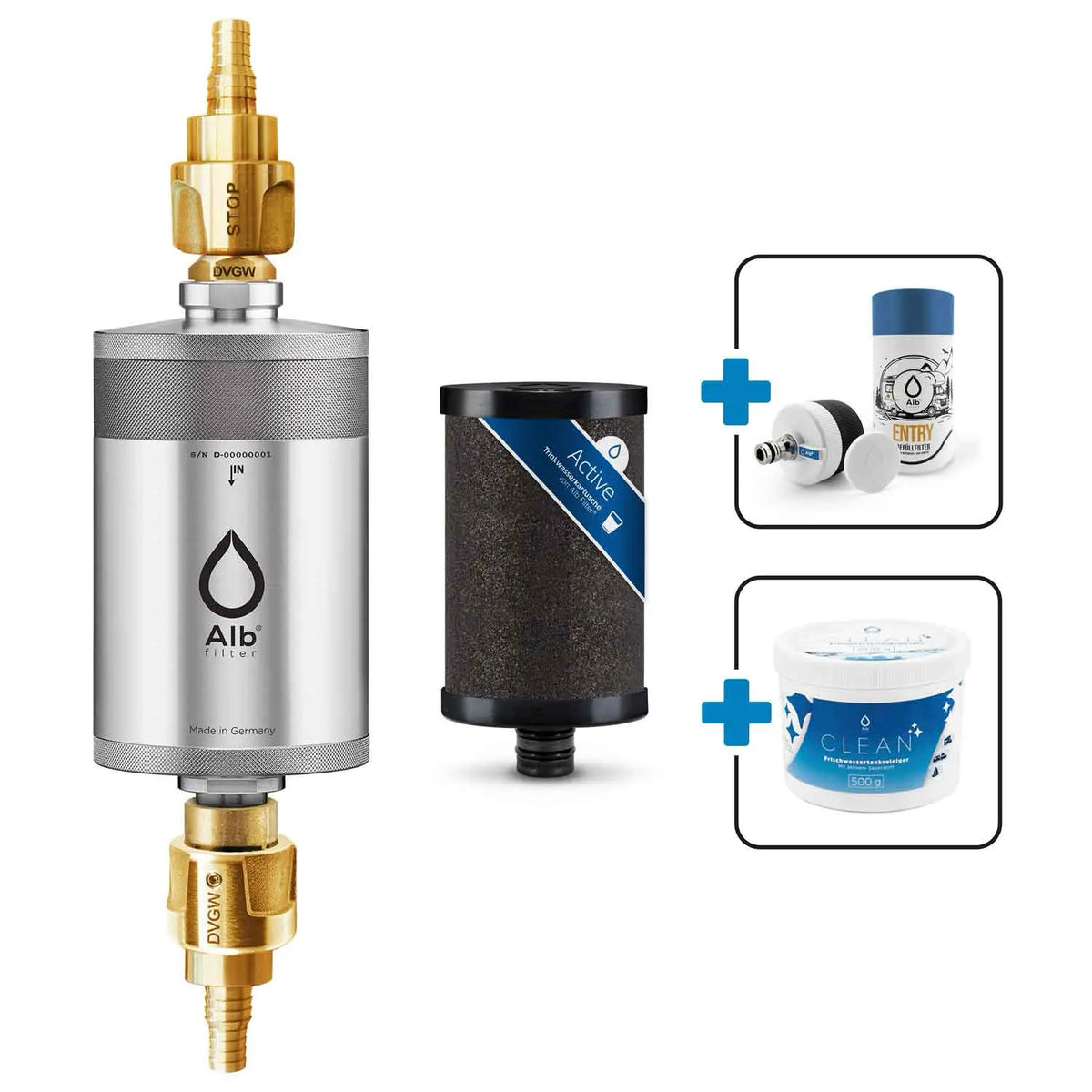 Alb Filter Travel Active Protect Camping-Bundle – Festeinbau-Trinkwasserfilter-Set mit Vorfilter