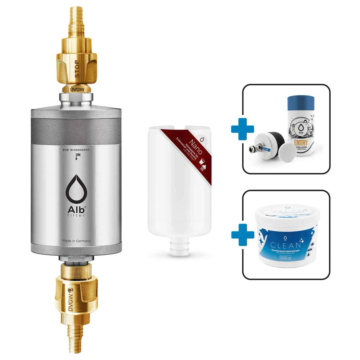 Alb Filter Travel Nano Protect Camping-Bundle – Festeinbau-Bakterienfilter-Set mit Vorfilter
