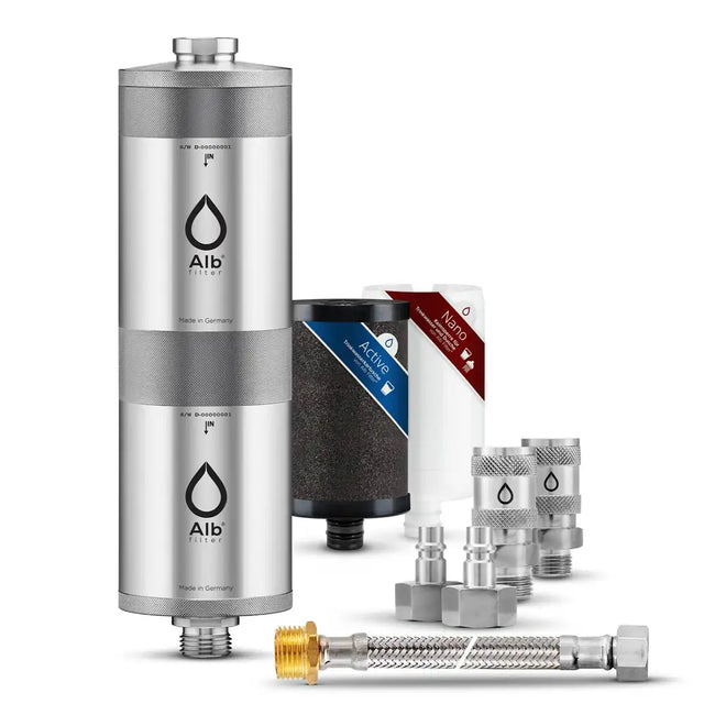 Alb Filter - Trinkwasserfilter Fusion Edelstahl / Anschluss-Set: Schnellkupplung / mit Protect