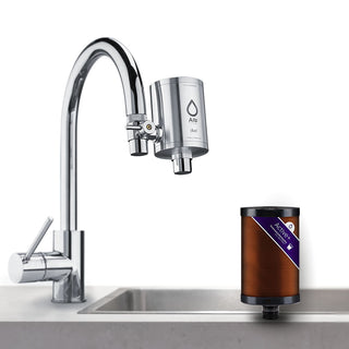 Duo stainless steel tap filter with ActivePlus filter cartridge on the tap