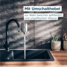 Laden Sie das Bild in den Galerie-Viewer, Duo an Wasserhahn mit Erklärungstext zu Umschalthebel.