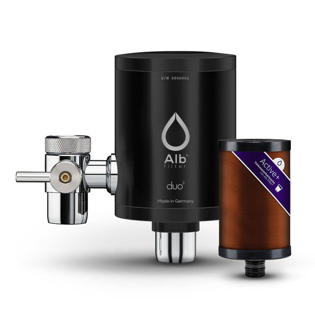 Duo stainless steel tap filter with ActivePlus filter cartridge in black