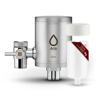 Alb Filter Wasserhahnfilter Duo aus mattiertem Edelstahl mit Nano Filterkartusche