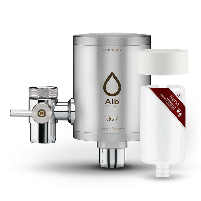 Alb Filter tap filter duo made of frosted stainless steel with Nano filter cartridge