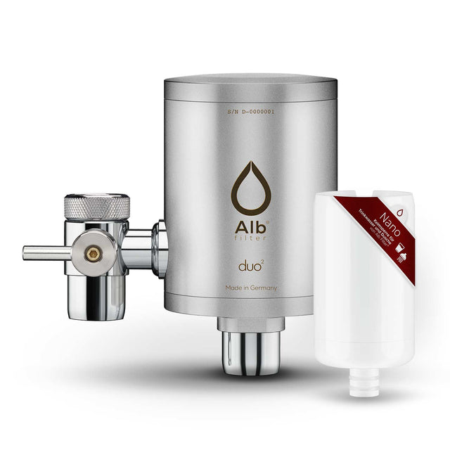 Alb Filter tap filter duo made of frosted stainless steel with Nano filter cartridge