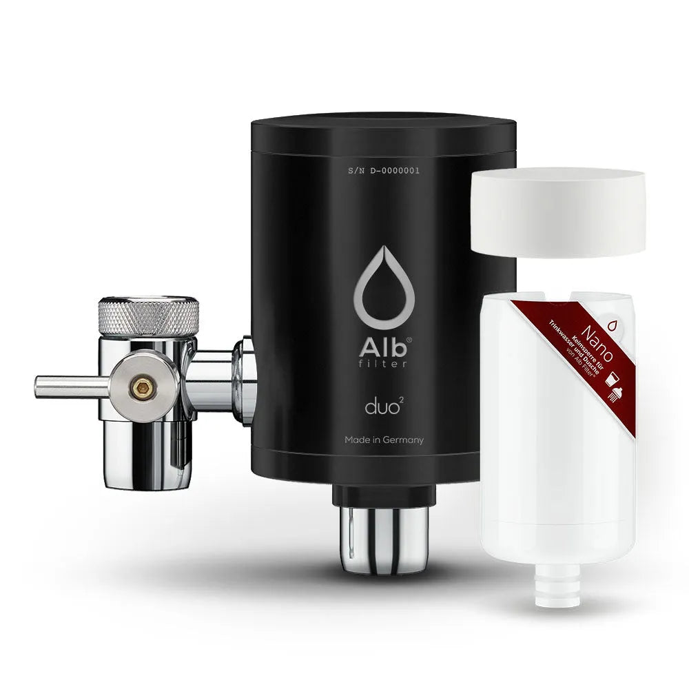 Alb Filter Duo mit Nano-Kartusche und Vorfilterhut in der Farbe Schwarz