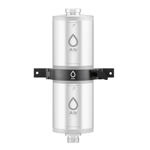 Wandhalterung mit Alb Wasserfilter-Gehäuse Fusion aus Edelstahl