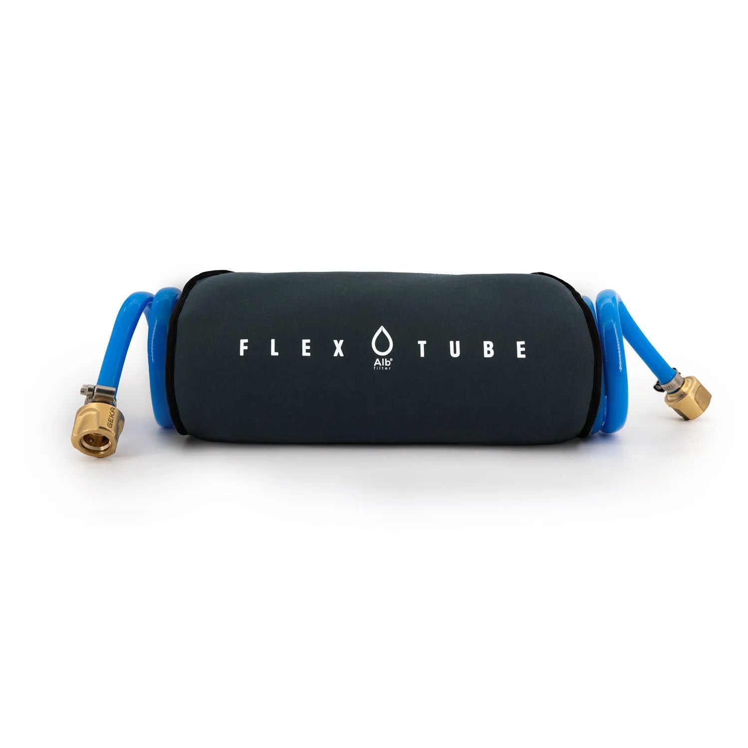 Flextube hose set. 5 meter curly hose with neoprene bag for motorhome refueling