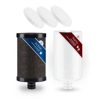 Fusion replacement cartridge set incl. filter pads. Consisting of Active and Nano cartridge and 3x filter pads