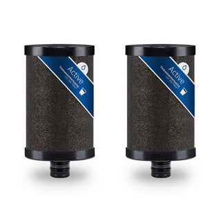 Double pack Active filter cartridge. Sintered block activated carbon with biopolymer holders