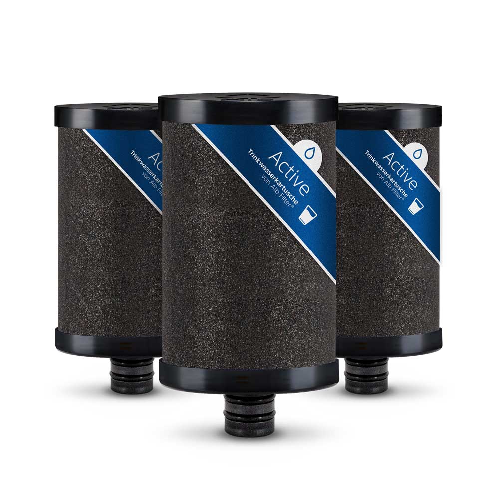 3er Pack Active Filterkartusche. Gesinterte Blockaktivkohle mit Aufnahmen aus Biopolymeren
