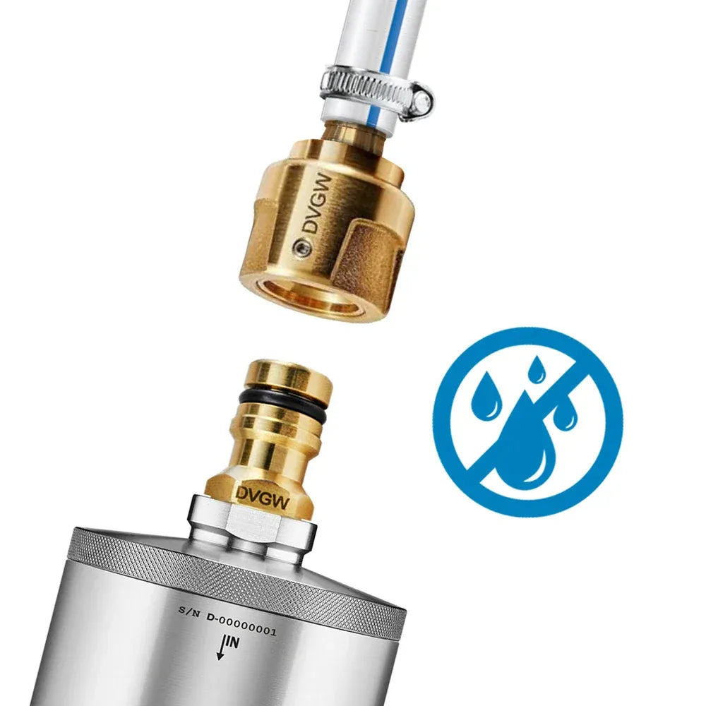 Travel Einbaufilter mit Wasserstopp in den GEKA Schnellverbindern