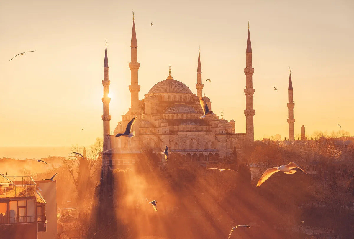 Blaue Moschee in Istanbul bei Sonnenuntergang, Türkei