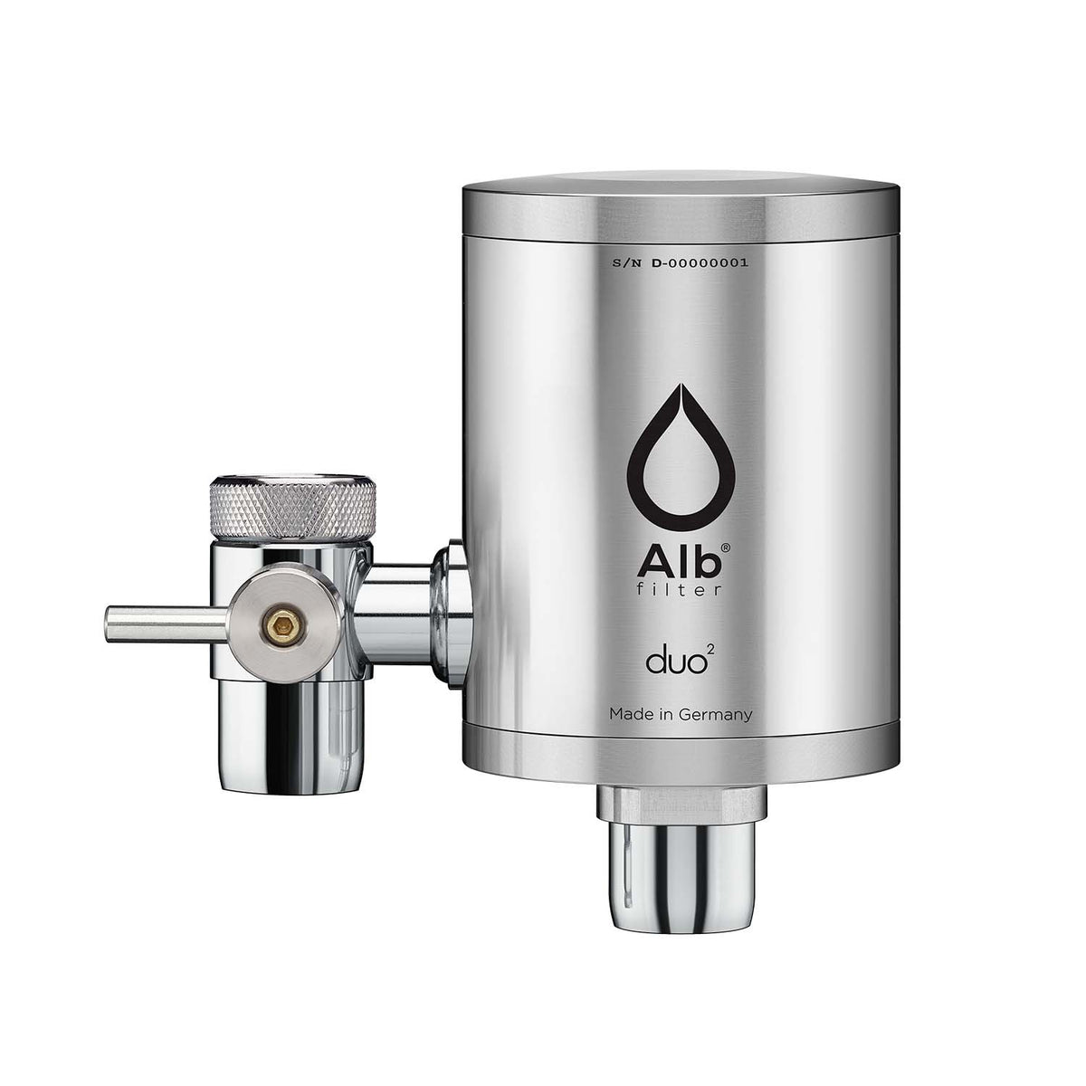 Alb Filter Duo Wasserfilter in der Frontalansicht – Beispiel für einen Aktivkohle-Blockfilter mit auswechselbarer Kartusche.